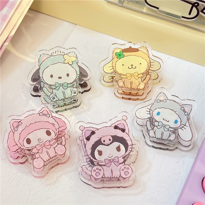Sanrio Kuromi My Melody Cinnamoroll คลิปอะคริลิคกระดาษคงที ่ กระเป ๋ าหนังสือหัวใจน ่ ารักโปร ่ งใส PP คลิปเครื ่ องเขียน