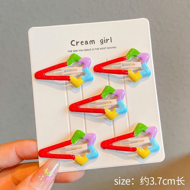 กิ๊บติดผมดอกไม้สีลูกกวาดสําหรับเด็ก 5 แพ็คพร้อมหน้าม้าน่ารักและกิ๊บหักเครื่องประดับผม - รูปที่ 5