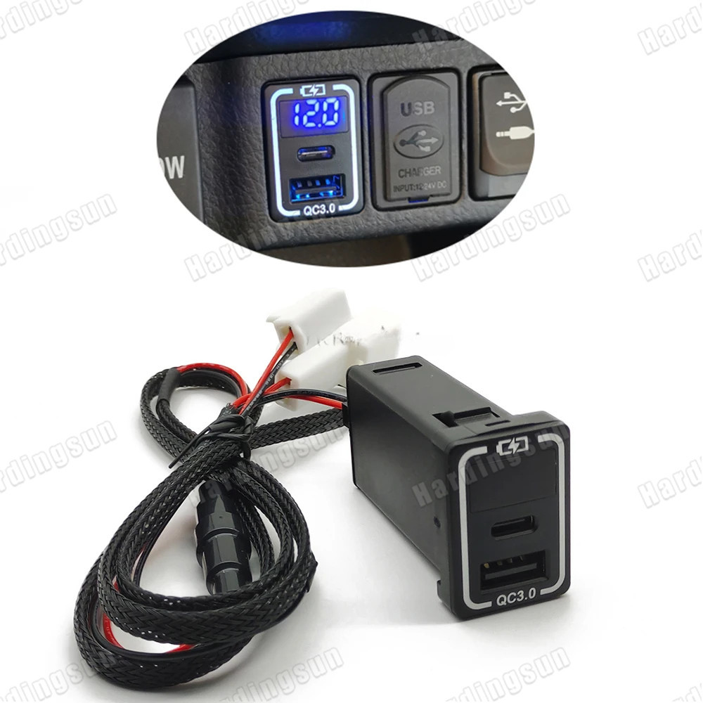 1pc Dual QC3.0 Quick Charge Car Charger TYPE-C PD USB โทรศัพท์อะแดปเตอร์ Plug & Play สายแรงดันไฟฟ้าจอแสดงผล Fit สําหรับ Toyota อุปกรณ์เสริม