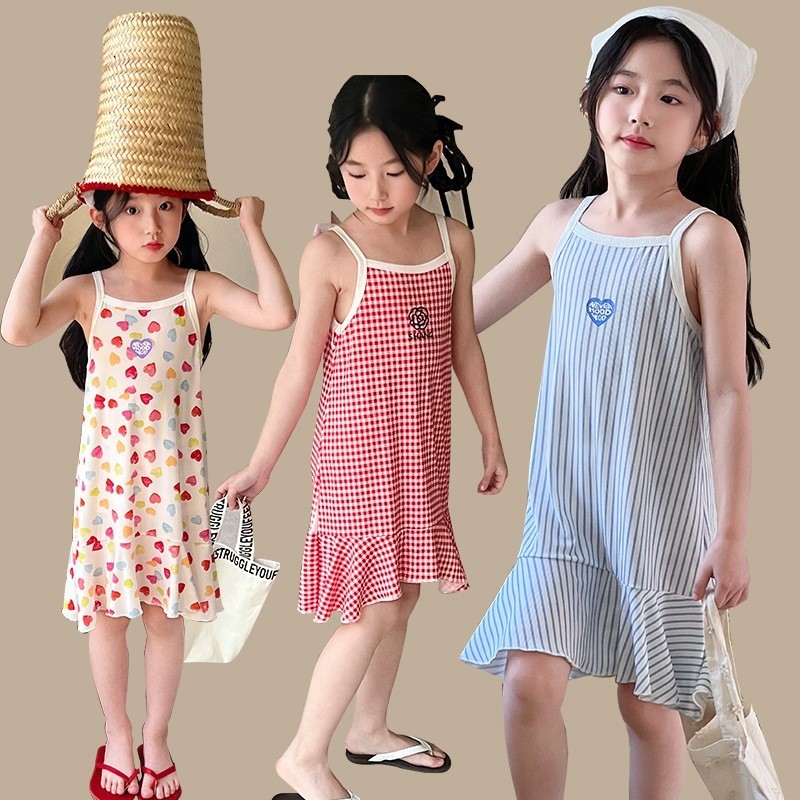 KIDSZONE ชุดเดรสยาวเด็กผู้หญิงสายเดี่ยว ชิวๆสบายๆ รุ่น A3129