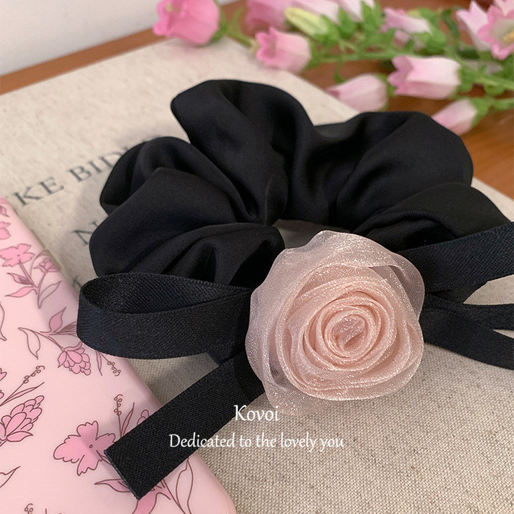 Kovoi/french Classy Gauze Rose Bow แหวนผมสไตล ์ ใหม ่ อุปกรณ ์ เสริมผม Gentle High-End Scrunchy แหวน