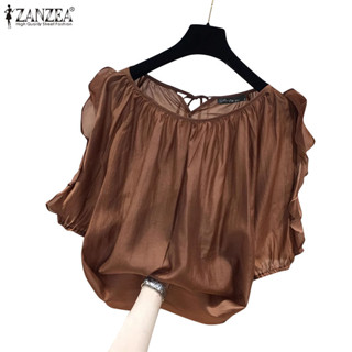 Zanzea ผู ้ หญิงลําลองคอกลม 3/4 แขนเย ็ บปะติดปะต ่ อกัน Ruf…