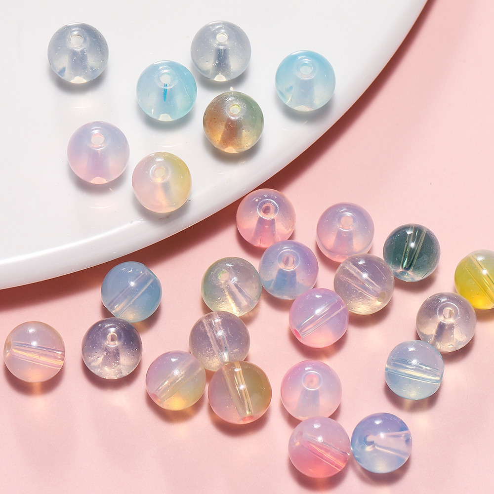 St.kunkka 20/50Pcs 10mmลูกปัดแก้วกลม ลูกปัดสองสี ใช้สำหรับสร้อยคอสร้อยข้อมือลูกปัด DIY