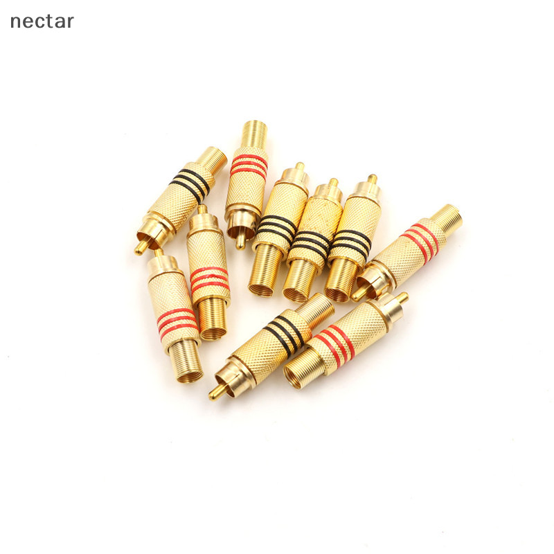 Tar 10 ชิ้น RCA Connector ชายแจ็คปลั๊กเสียง Vedio เชื่อมทองสีแดงสีดํา N