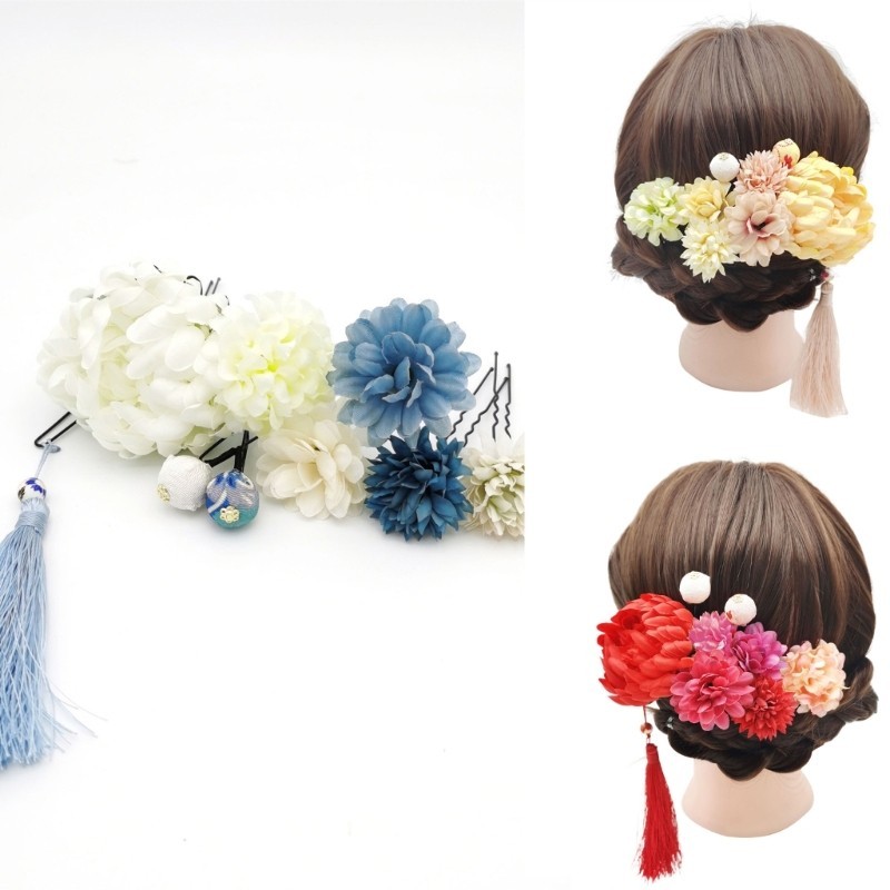 Lu 9 ชิ้นสไตล์ญี่ปุ่นผม Stick ดอกไม้ที่มีสีสัน Hairpin สําหรับสาวงานแต่งงานสําเร็จการศึกษา
