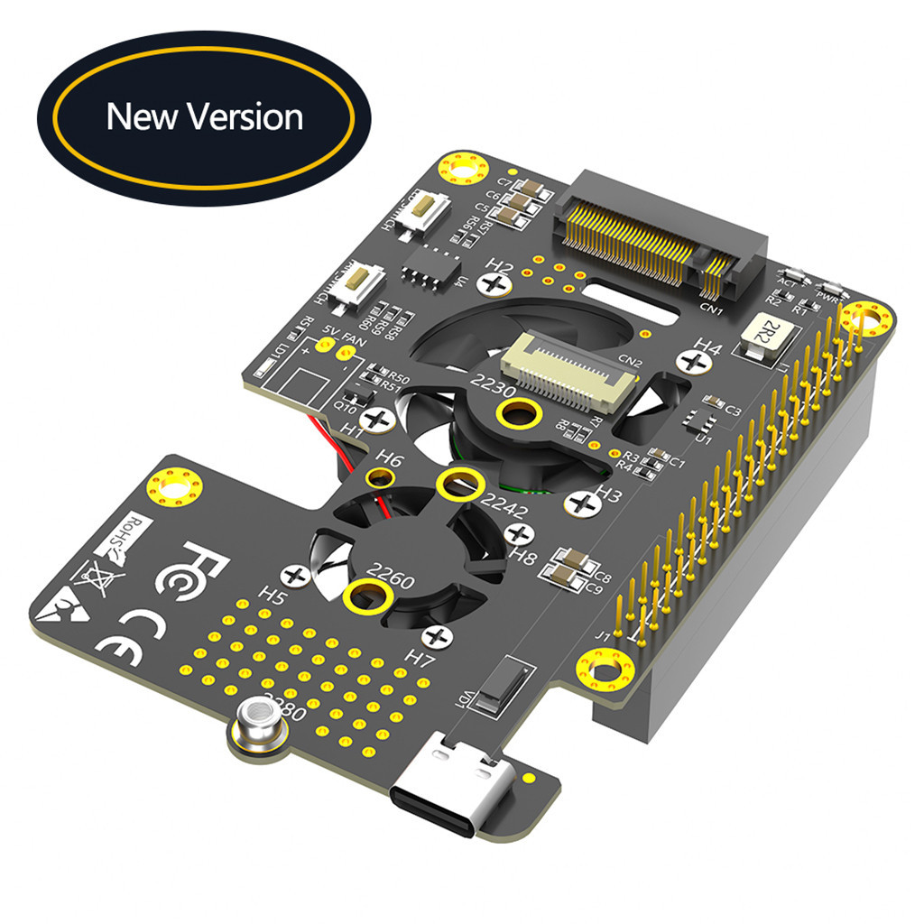 Jmt รุ่นใหม่ 3 ใน 1 Combo M.2 NVMe SSD ไปยัง PCI-E อะแดปเตอร์ Dual Cooler แฟนและเปลี่ยนสีอัตโนมัติ LED สําหรับ Raspberry Pi 5