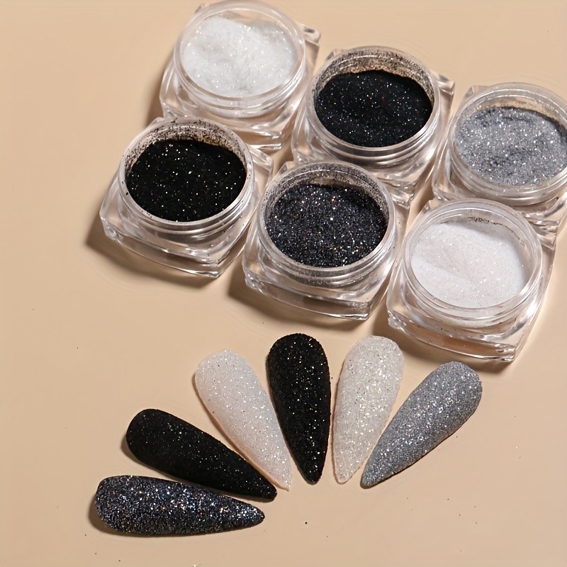 6 ชิ้น/เซ็ตเล็บ Glitter Powder ชุด Micro Sand Shimmer Powder เล็บสีฝุ่น Black Series ตกแต่งเล็บ