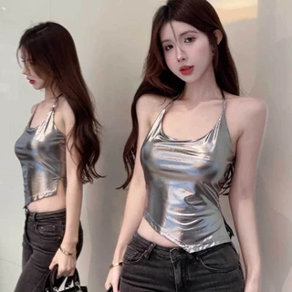 พร้อมส่ง เสื้อสีเงินเมทาลิก เซ็กซี่ สายเดี่ยวผูกคอ