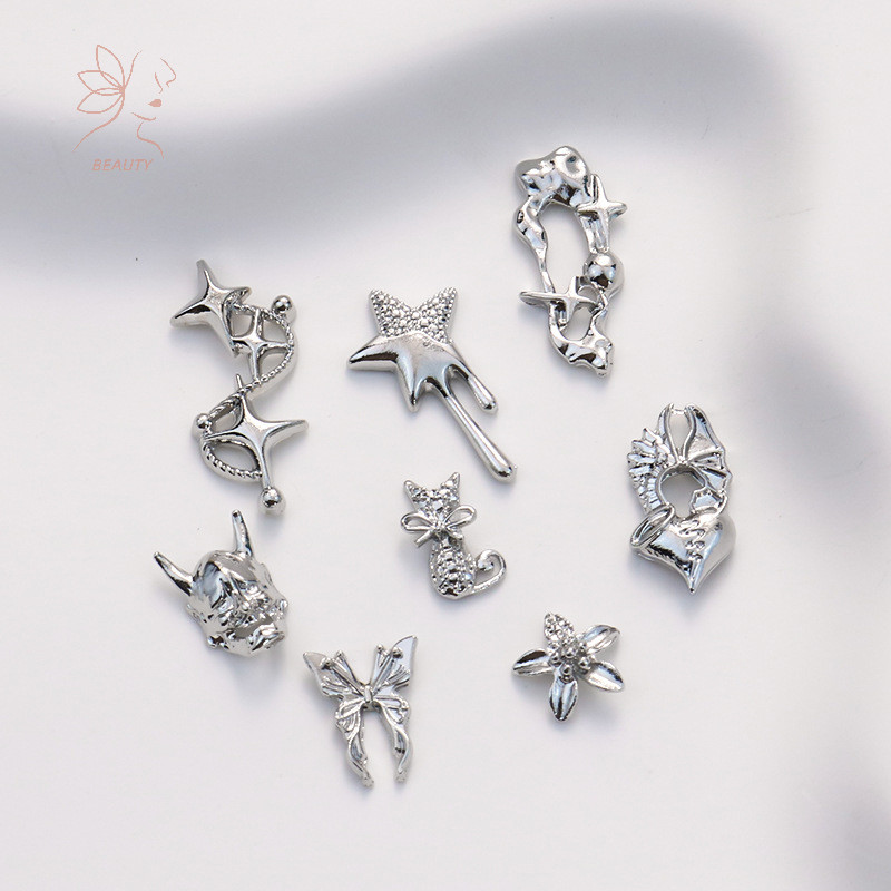 [maybeauty] 5 ชิ้น/แพ็คเล็บตกแต่งเล็บ Vintage Pentagram Star เล็บเจาะ Patch ตกแต่งหัวใจออกแบบอุปกรณ์เสริม {TH}