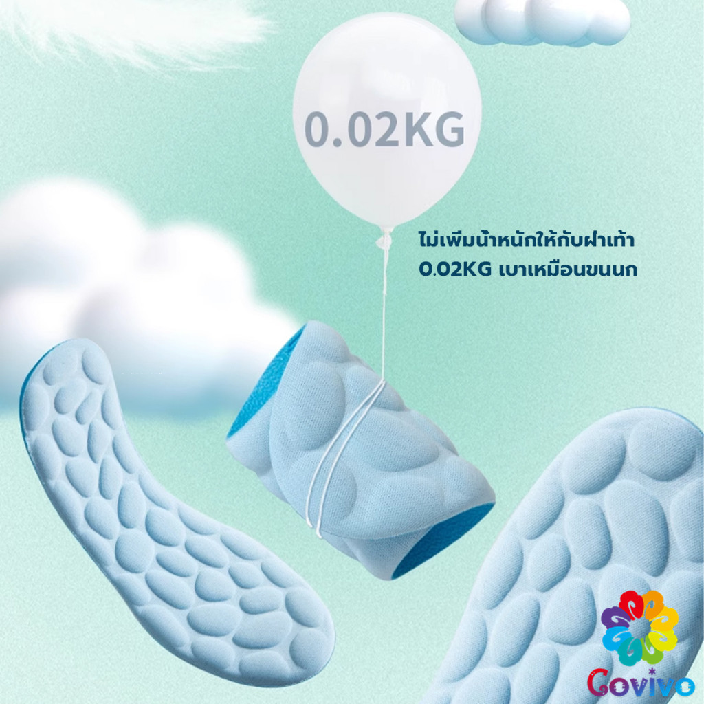 Covivo แผ่นพื้นรองเท้านวด พื้นนิ่ม ยืดหยุ่นสูง ดูดซับแรงกระแทก ระบายอากาศได้ดี  ไซซ์ 35-46 Sports insoles