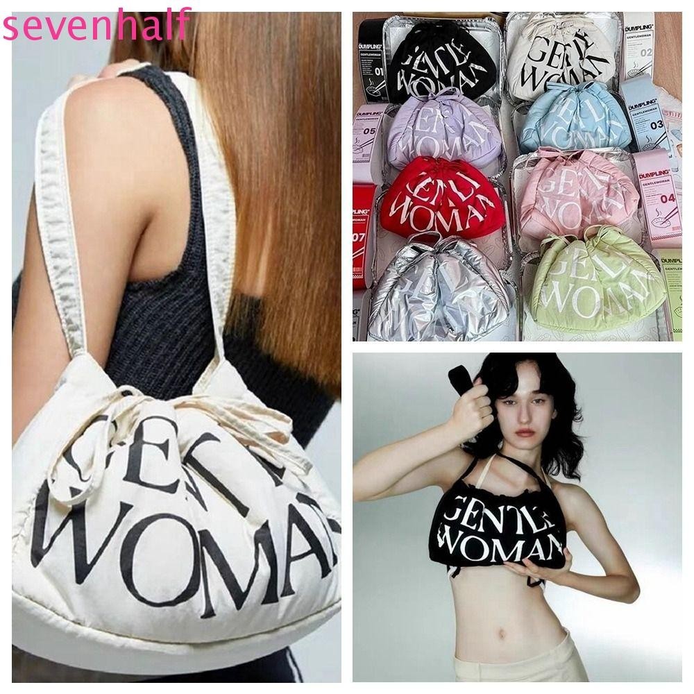Sevenhalf Gentlewoman Canvas Bag, Thai Handbag Drawstring Shoulder Bag, Fashion Dumpling Bag Letter Tote Bag Shoulder Bag Gentle Woman Bag Women