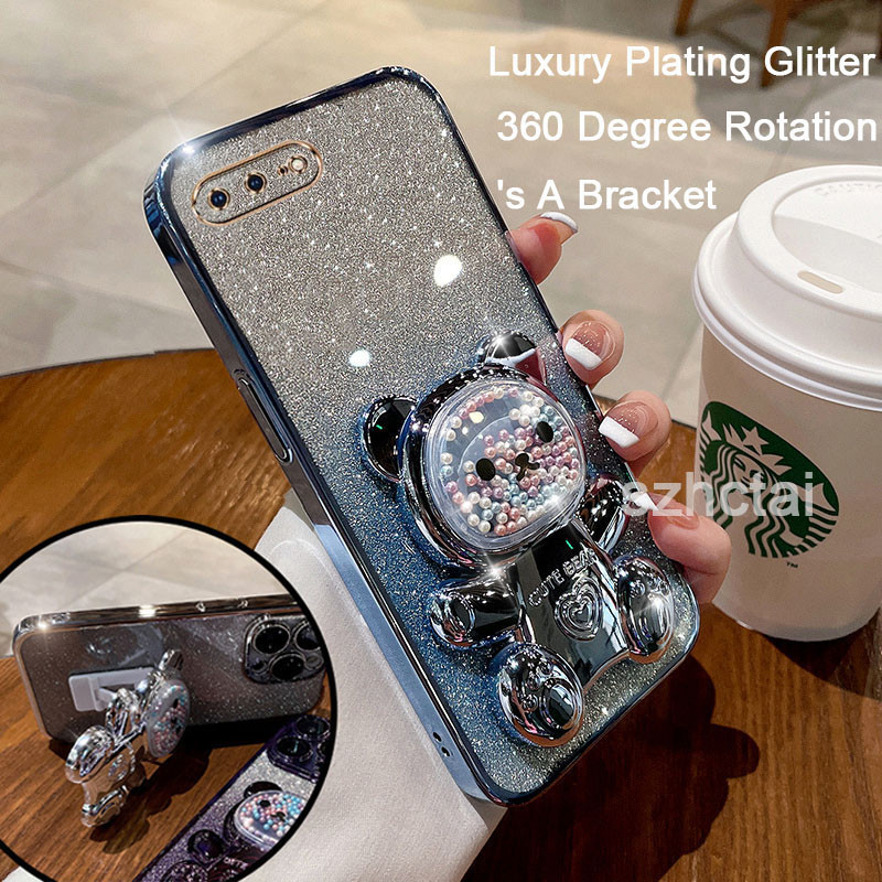 แฟชั่นglitterชุบเคสโทรศัพท์สําหรับiphone 7 plus 8 plus 6 plus 6s plus 7 8 6 6s se 2020 ฝาครอบโปร่งใสกรณีShell 360 องศาหมุนวงเล็บ