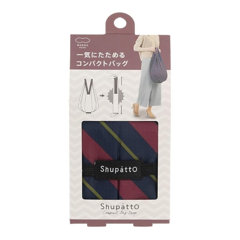 MARNA Shupatto Compact Bag Drop Diagonal Stripe Vertical Type Foldable Eco Bag S460NS