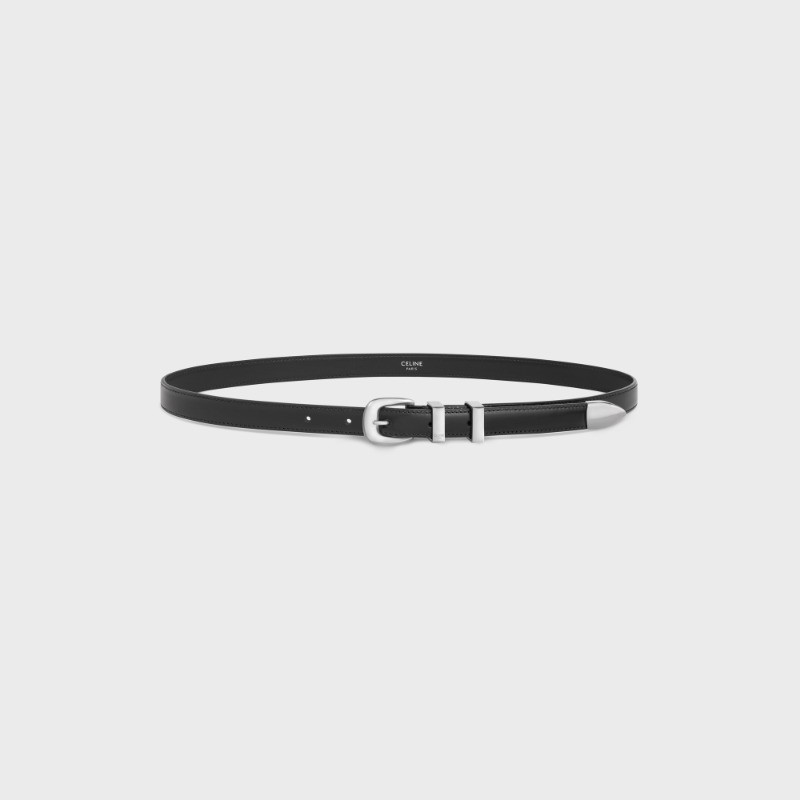 เข็มขัด SMALL WESTERN คุณภาพสูง หนัง TARILLON -BLACK&SILVER BUCKLE 1.8 CM