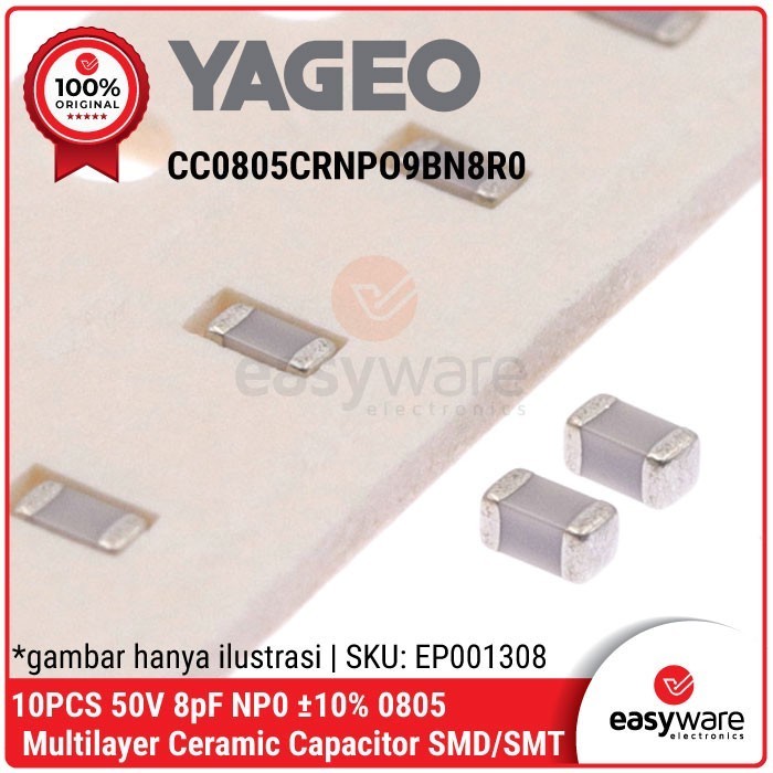 DC99 10 ชิ้น 50 โวลต์ 8pF NP0 0805 ตัวเก็บประจุ SMD 8 pF 50 โวลต์ 0805 NP0 SMD YAGEO