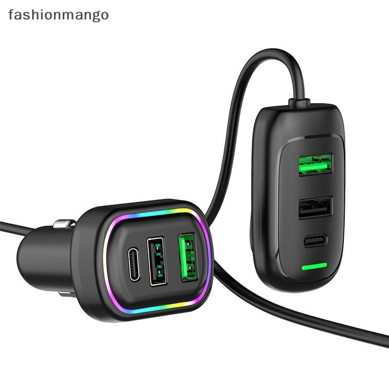 [fashionmango] 6-ports USB Type-C ด้านหน้าและด้านหลัง Extension Car Charger พร้อมไฟ RGB PD Fast Charging Power Adapter สําหรับ Iphone แท็บเล็ตแล็ปท็อปสต็อกใหม่
