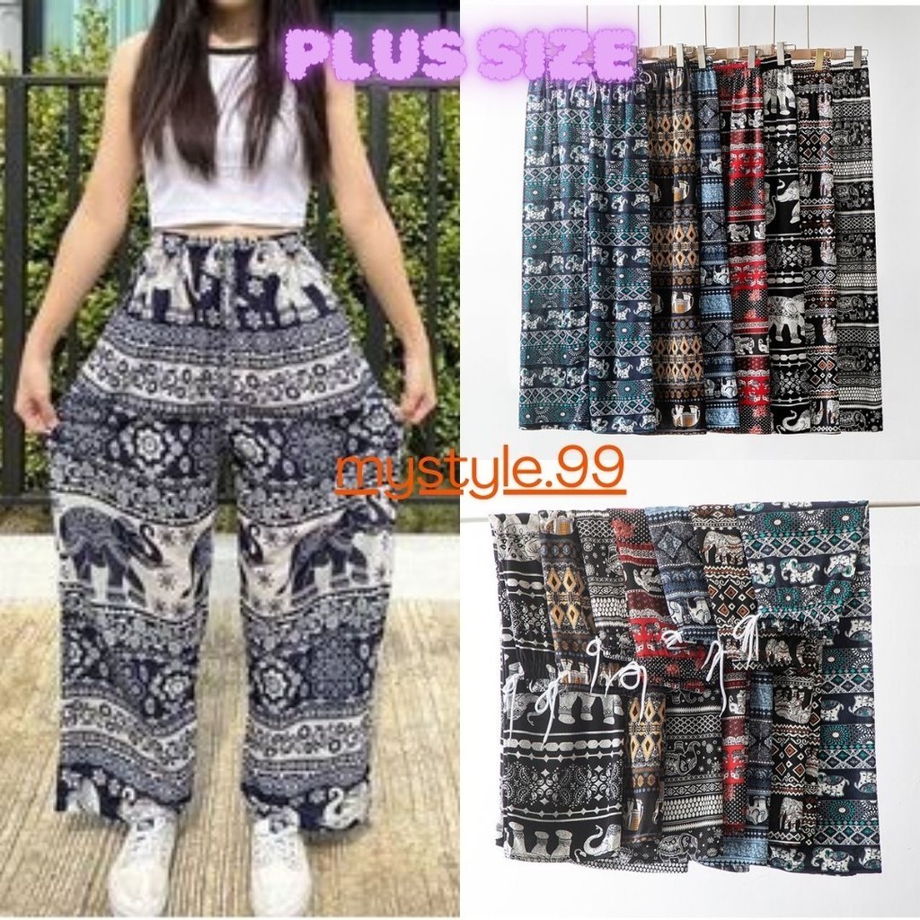 Mystyle.99 กางเกงพิมพ์ลายช้าง ขายาวไซส์ใหญ่ สำหรับหุ่นพลัสไซส์ #VT