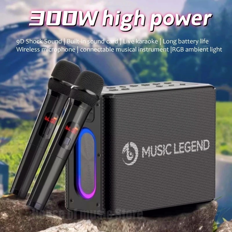 MUSIC LEGEND รุ่น W-V60 MUSIC Portable Karaoke Bluetooth speaker ลำโพงบลูทูธ พร้อมไมค์โครโฟน 2 อัน ประกัน 1ปี