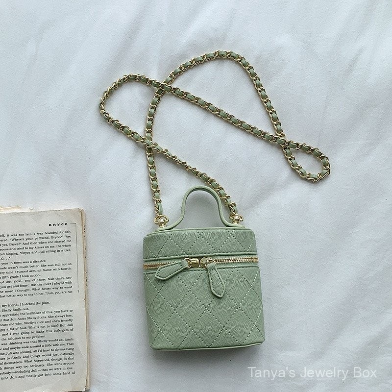 0613-GZHCY Mint Green Bag Chanel's Style Chain Bag Exquisite Crossbody Mini Bag Women's Rhombic Shoulder Box Bag