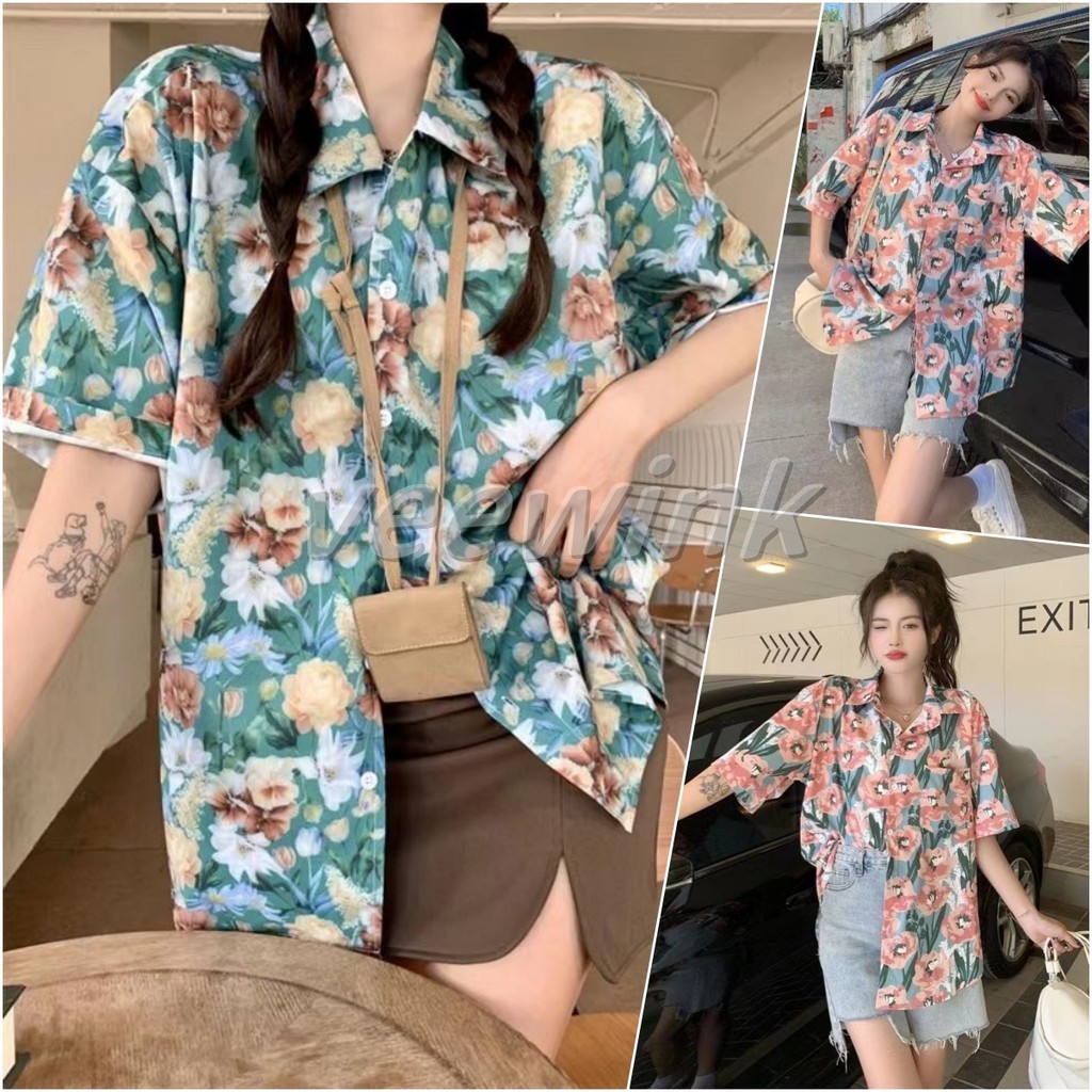 Veewink Songkran เสื้อเชิ้ต เสื้อฮาวายหญิง แฟชั่น แบบหลวม