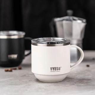 TYESO STACK แก้วน้ำสแตนเลส ขนาด 330 มล. มีหูจับ มีฝาปิด วางซ้อนกันได้ เก็บอุณหภูมิได้ทั้งร้อนและเย็น