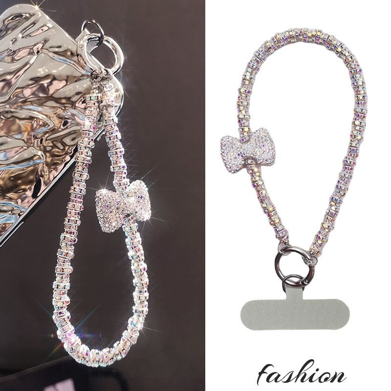 [พีดีเอ็ม] เชือกเส้นเล็กโทรศัพท์มือถือสั้นแฟชั่น พลอยเทียม โบว์ข้อมือแขวนโซ่ระดับไฮเอนด์เทพธิดากระพริบเพชรจี้เชลล์ที่แข็งแกร่งอินเท - รูปที่ 5