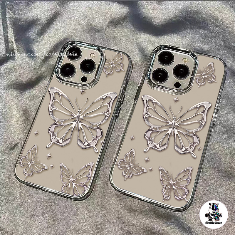 ลายผีเสื้อสีเงิน รูปแบบสาวหยิก For iPhone 11 13 12 14 15 Pro Max X XR XS 7 8 Plus เคส รูปแบบโปร่งใส ซิลิโคนนุ่มกันกระแทก - รูปที่ 7