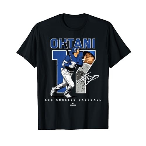 เสื้อยืดผ้าฝ้ายผู้ชาย Number and Portrait Shohei Ohtani Los Angeles MLBPA T-Shirt 4XL , 5XL , 6XL