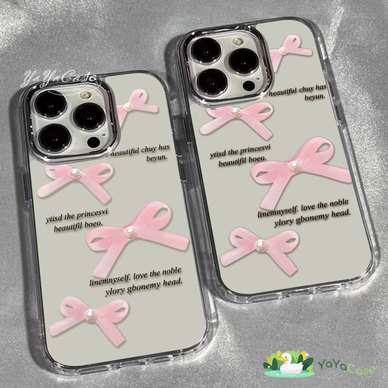 สำหรับ iPhone11 13 Case FOR เคสไอโฟน14 15 12 pro max 7 8 14 15 Plus X XR XS Max โบว์สีชมพู รุ่น ขั้นสูง กรอบรูปโลหะ เคส