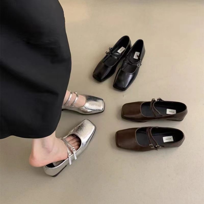 ผู้หญิงภาษาฝรั่งเศสคําแบน Retro Mary Jane รองเท้า Niche วรรณกรรมสไตล์ตื้น-ปาก Comfort Casual รองเท้า