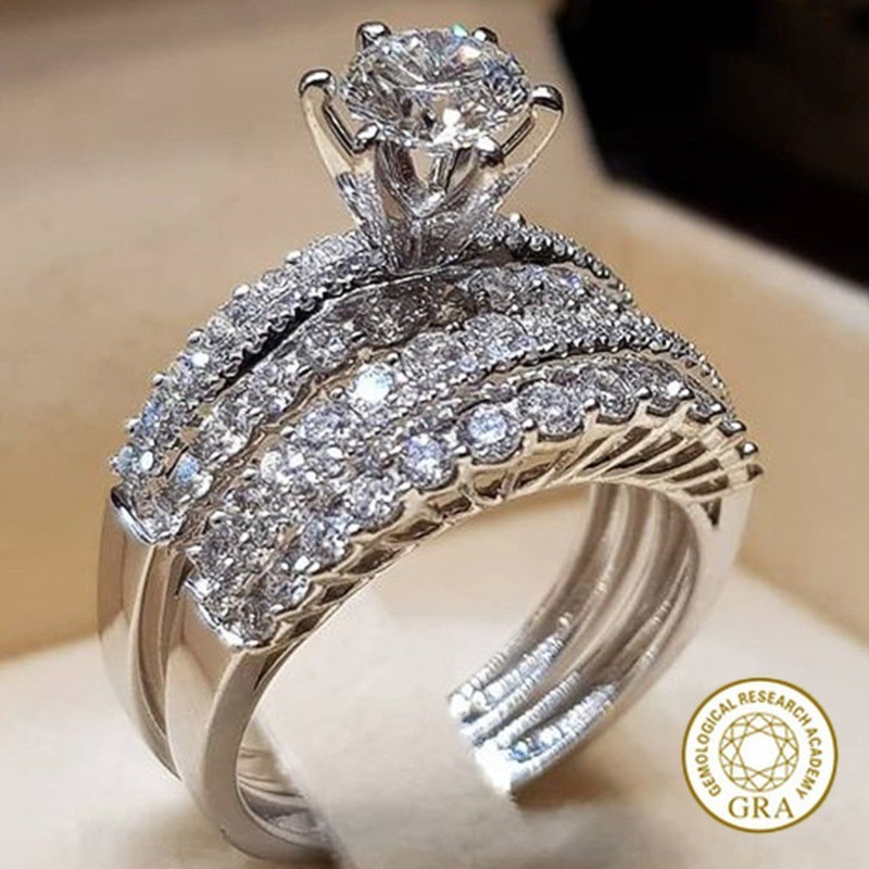 [ใบรับรอง Gra ฟรี] ชุดแหวนหมั้น Moissanite สองชั้นกลวงใหม่