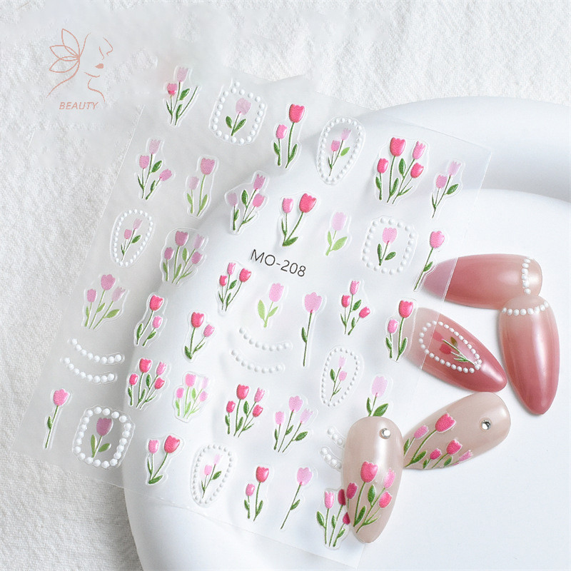 [maybeauty] สติ๊กเกอร์ติดเล็บดอกไม้ 5D ออกแบบฤดูใบไม้ผลิดอกไม้ Leaf Self-Adhesive สติ๊กเกอร์ติดเล็บดอกไม้สดขนาดเล็ก Sliders ตกแต่งเล็บ {TH}