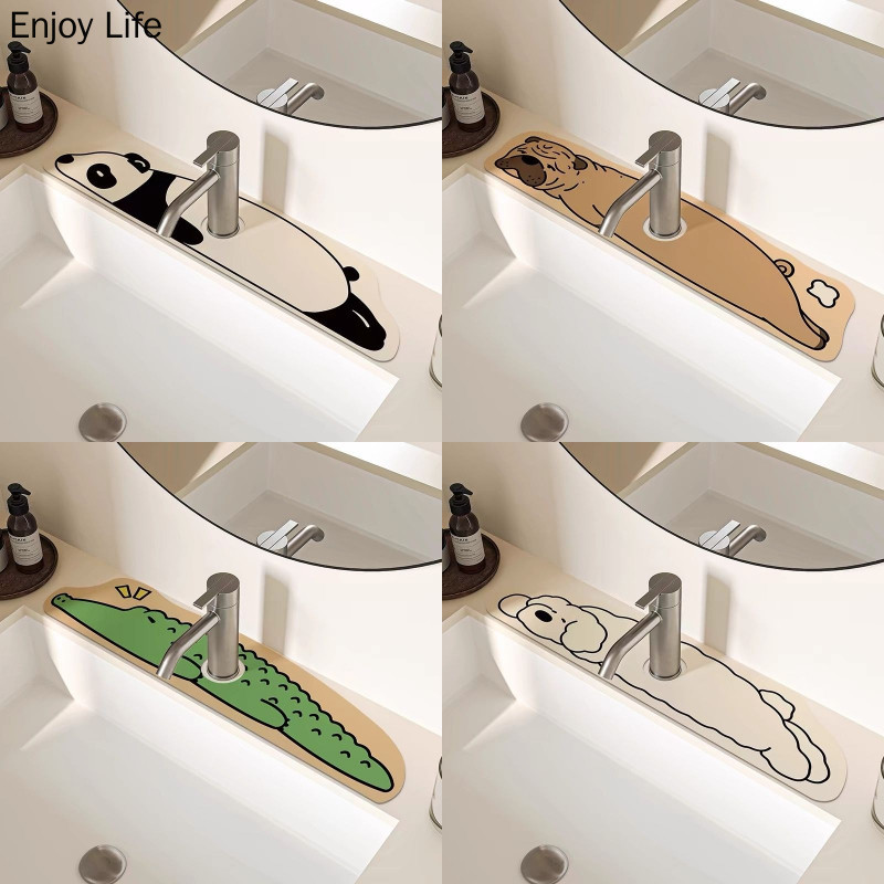 สไตล์ครีมที่ทันสมัยน่ารักสัตว์รูปแบบไดอะตอมโคลนวัสดุก๊อกน้ําเบาะครัวอ่างล้างหน้าเคาน์เตอร์ดูดซับน้ําแห้งเร็วป้องกันสาดและป้องกันเชื้อราครัวเรือนแผ่นระบาย