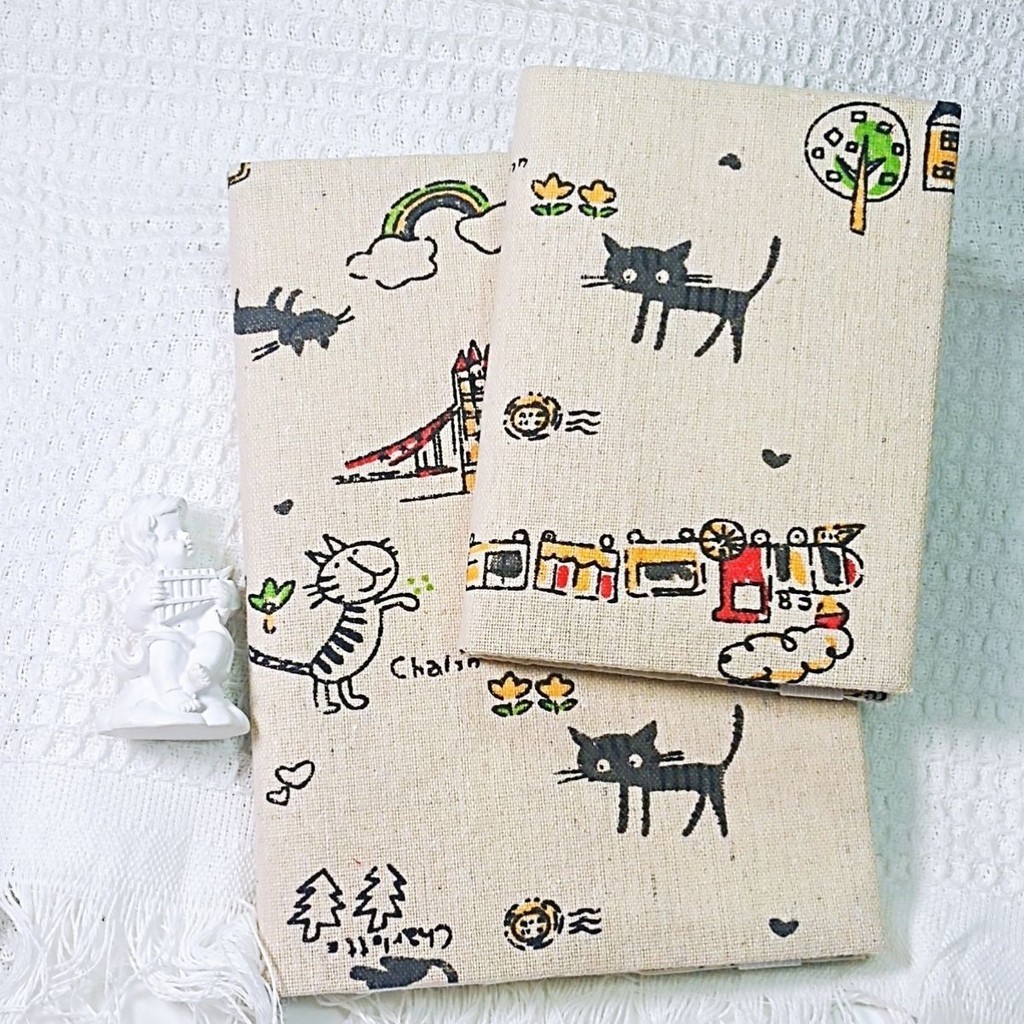 Cat Paradise Fabric Book Jacket A5 A6 Bookbook Cover ปกหนังสือแบบปรับได้ Notebook Bookbook Cover