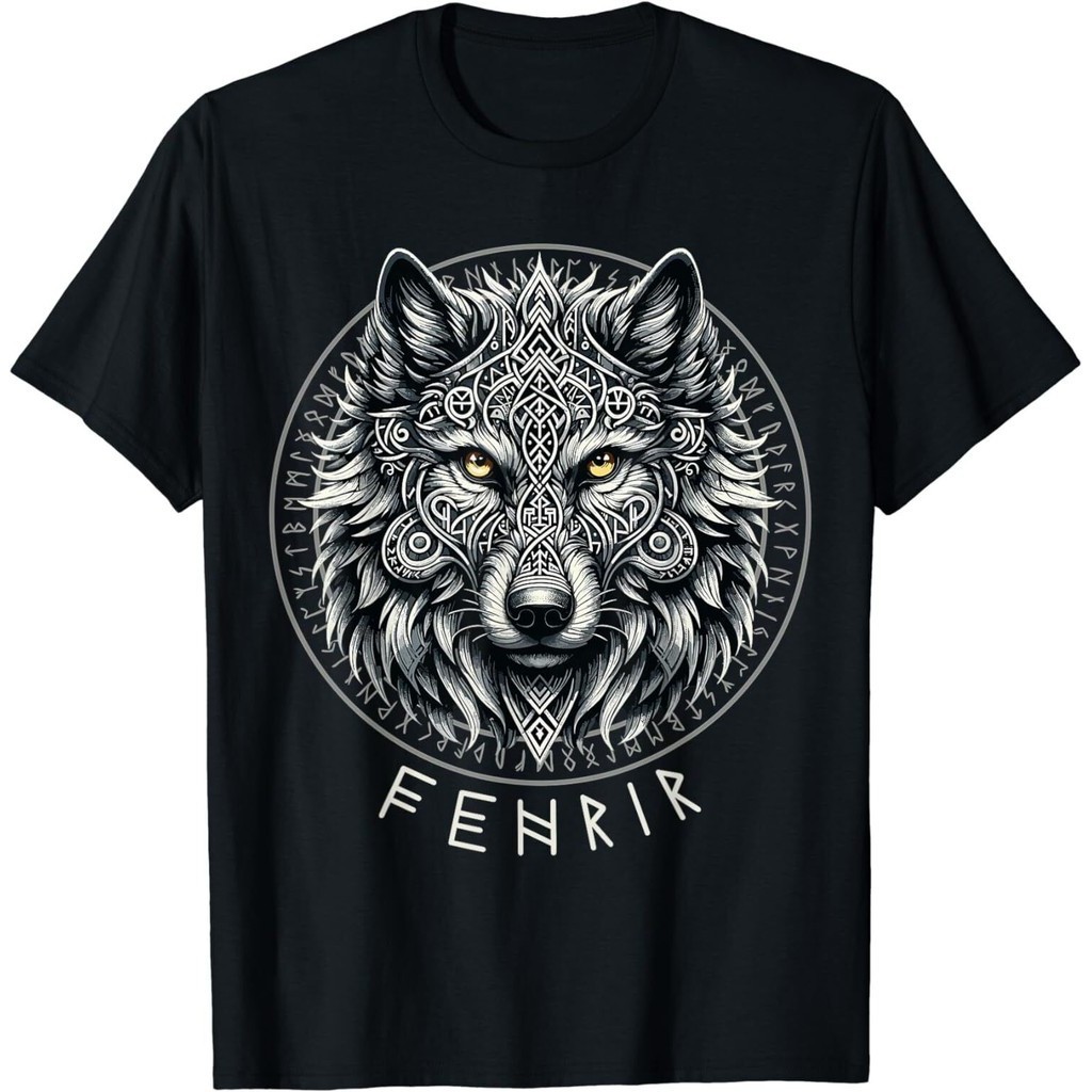 ใหม่นอร์สตํานาน Pagan Nordic Wolf Viking Design Shirt