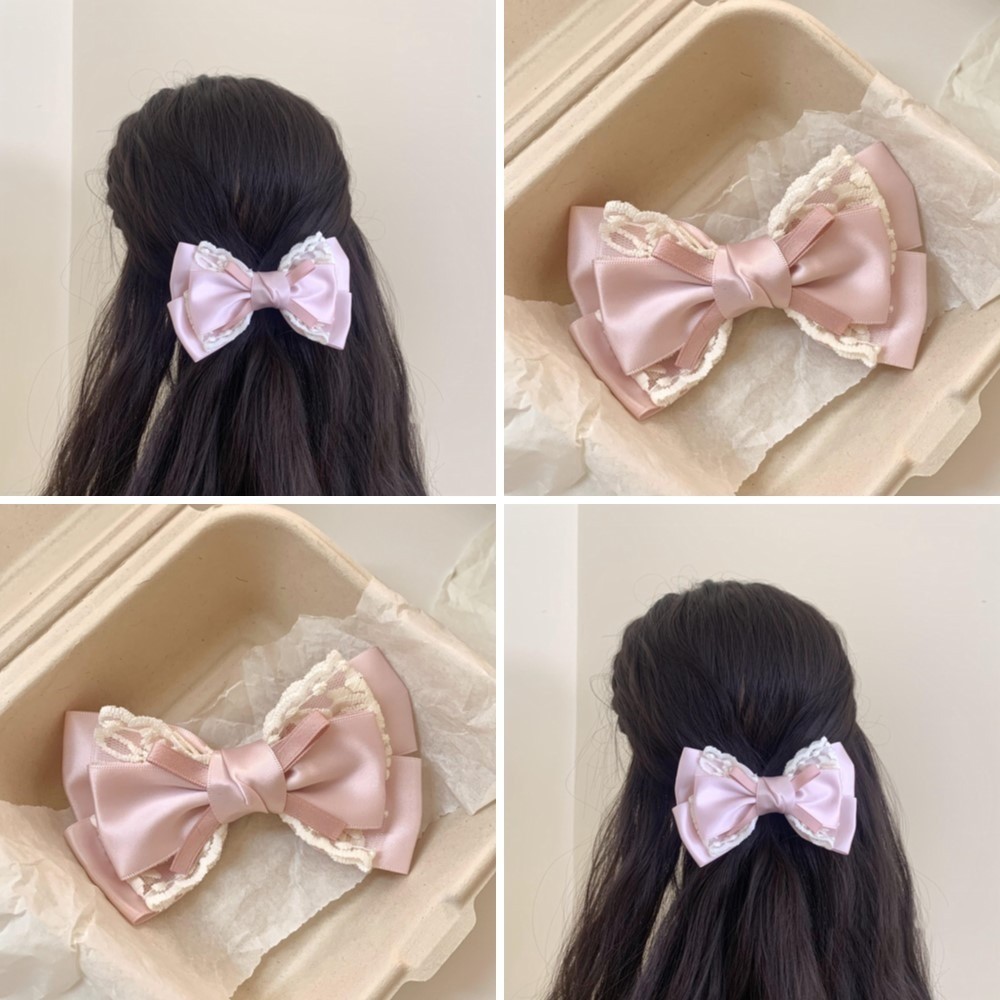 New French Sweet Girl Heart Bang Side Bow กิ๊บติดผม Princess Headpiece
