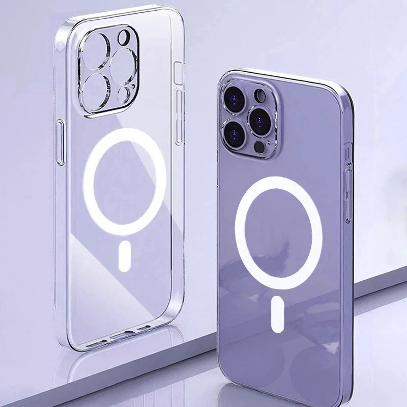 แม่เหล็กไร้สายชาร์จเคสโทรศัพท์ใสเข้ากันได้สําหรับiphone 16 15 14 13 12 11 Pro Max Plus Mini X XS XR 7 8 Plus SEกันกระแทก