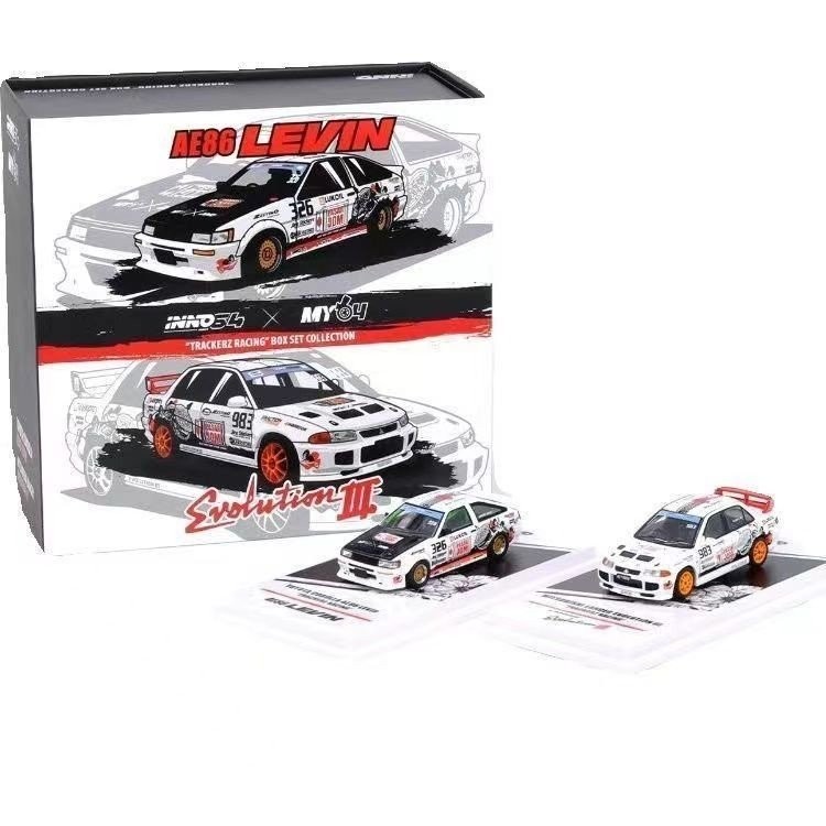 Inno White Corolla 1: 64 Toyota AE86 Mitsubishi EVO3 Set โมเดลรถอัลลอย