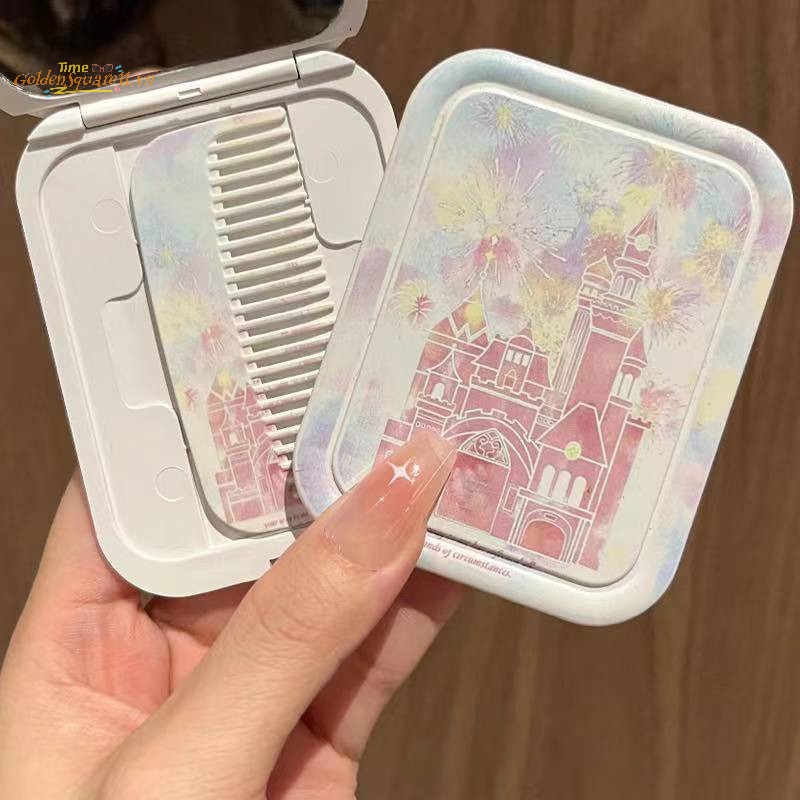 Goldens Flip-Top กระจกแต่งหน้าพับได้กระจกพกพาผู้หญิงกระจกแต่งหน้าเครื่องสําอางทรงสี่เหลี่ยมพร้อมหวี 
