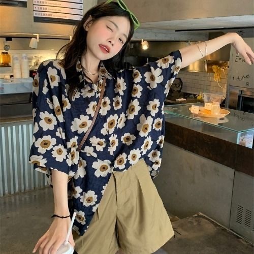 อินเทรนด์พิมพ์ชีฟองเยาวชนเสื้อย้อนยุคหลายสไตล์ชายหนุ่มและหญิงแนวโน้มแจ็คเก็ตแขนสั้นหลายรูปแบบผู้หญิงเสื้ออินเทรนด์ความรู้สึกชนกลุ่มน้อยเสื้อดอกไม้ฤด