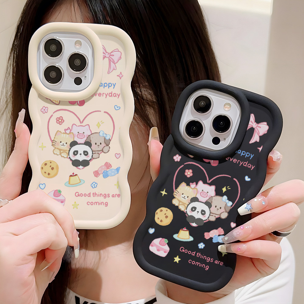 Cute Panada เคส for Samsung A15 A14 A13 A12 A55 A54 A53 5G A52 A51 A50 A35 A34 A24 A05S A04 สีแคนดี้ คลื่น กันชน ปิดบัง