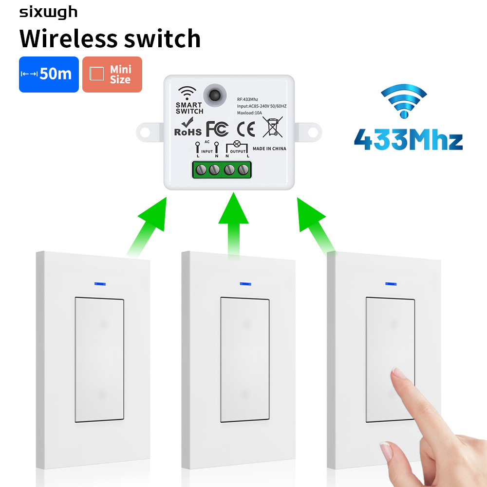 สวิตช์ไร้สายรีโมทคอนโทรลสวิทช์ RF 433MHz AC 85-240V 10A รีเลย์ตัวรับสัญญาณโมดูลสําหรับโคมไฟ ON OFF Home Appliance