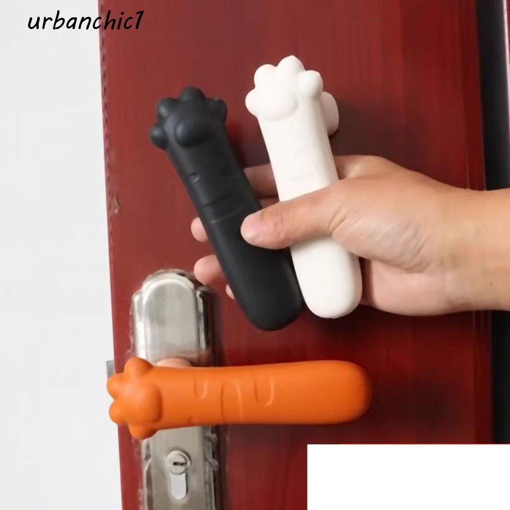Urbanchic 2 ชิ้นมือจับประตูฝาครอบป้องกัน, ซิลิโคนป้องกันการชนกัน Cat Paw มือจับประตู, Wall Protector Noiseless Anti-Static การ์ตูนประตูลูกบิดห้องนั่งเล่น