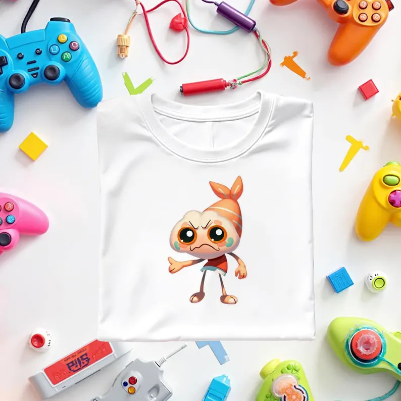 เสื้อยืดเด็ก Dandy's World Shrimpo T-Shirt Game ฉลองΔดื่มด่ำกับการผจญภัยใต้น้ำที่ดีที่สุด  ฝอย ฝนตก 