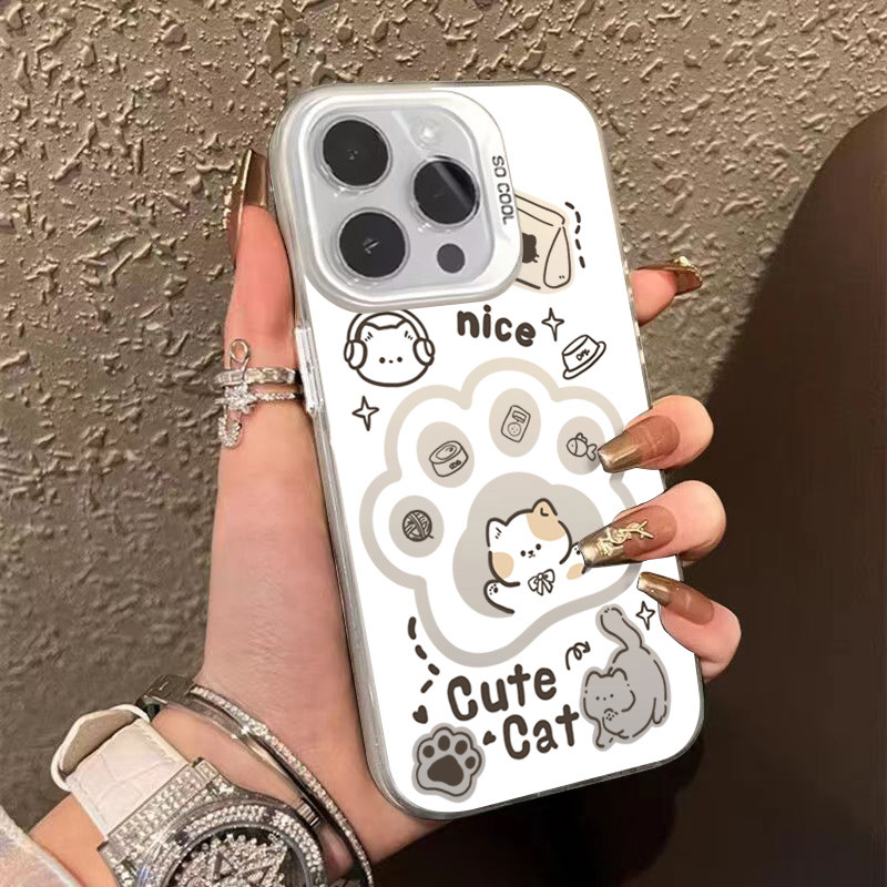 แมวน่ารัก Paw พิมพ์เคสโทรศัพท์สําหรับ Samsung S24 FE S23 S22 S25 Plus Ultra S23 FE เลเซอร์ IMD Hard Cover - รูปที่ 4