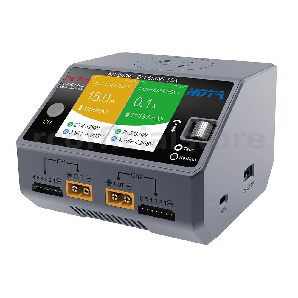 Hota D6 Pro AC 200W DC 650W 15A*2 Dual Channel Lipo Charger พร้อมชาร์จไร้สายสําหรับ NiZn/Nicd/NiMH แบตเตอรี่