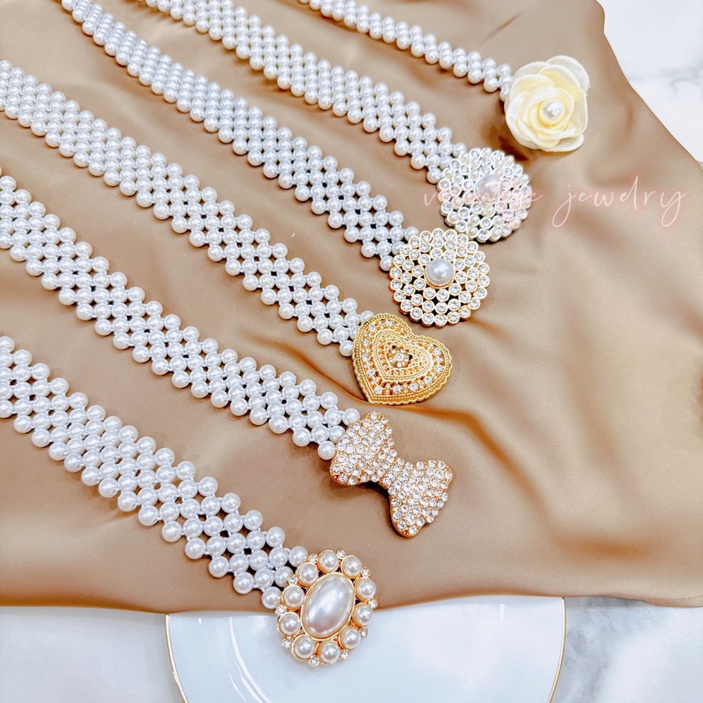 Elegant you นางสาว แฟชั่น เข็มขัดไข่มุก เข็มขัดดอกไม้ทอโซ่มุก เด็กใส่ได้