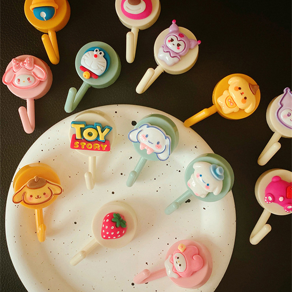SANRIO ซานริโอ การ์ตูนตะขอสร้างสรรค์กาวตนเองห้องน้ําห้องครัวประตูผนังด้านหลังการจัดเก็บตะขอตกแต่ง