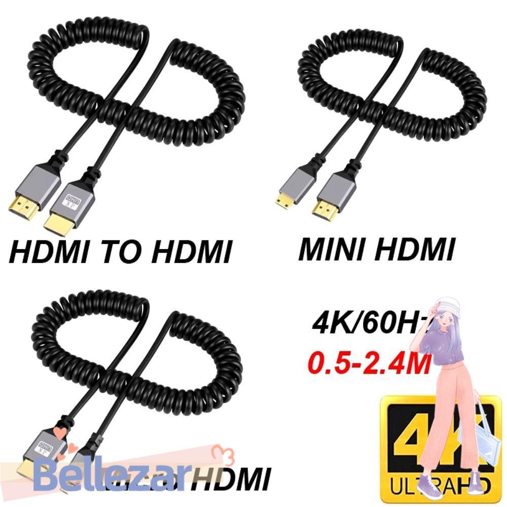 Bellezar Micro Mini HDMI to HDMI Spiral Cable, 4K 60HZ 0.5-2.4M HDMI-Compatible Spring Cable, ยืดหยุ่นขยายชายกับชายปลั๊กสาย