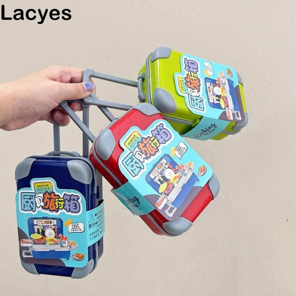 Lacyes เด็กบ้าน,เครื่องครัวชุดทําอาหารกระเป๋าเดินทางของเล่นในครัว,แบบพกพาจําลองมินิกล่องรถเข็นกรณีแกล้งเล่นชุดของเล่นเด็ก